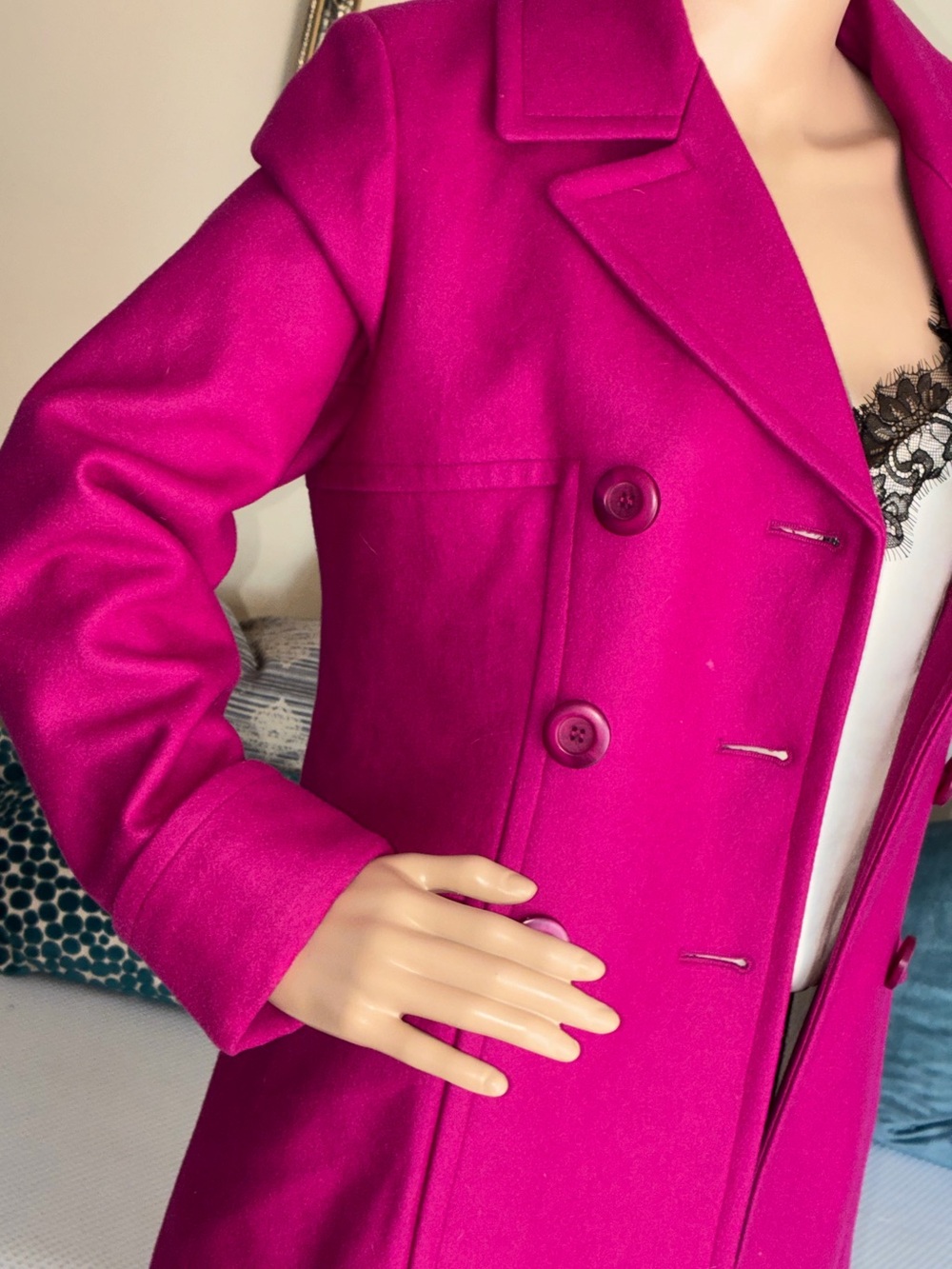 Moda International Magenta  Double-Breasted Pea Coat - Picture 4 of 9